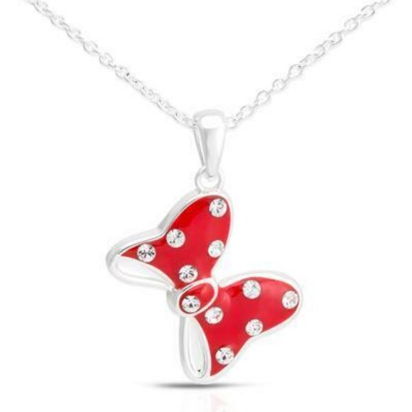 Disney Minnie Red Bow Crystal Fine Sterling Silver Pendant Necklace NWT/… - Picture 1 of 7